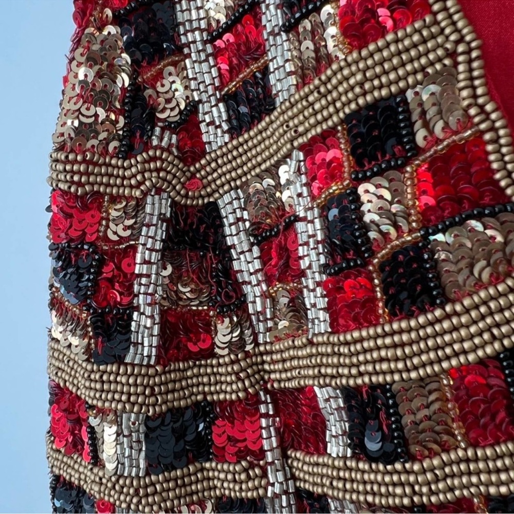 Revolve X by NBD Size S Haim Beaded Red, Black, Gold Dress with Mesh Panels - Picture 4 of 4